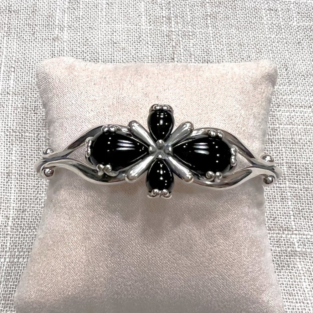 Carolyn Pollack Black Agate 4 Stone Sterling Silver Cuff Bracelet